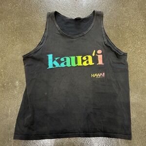 Vintage Anvil Kauai Hawaii Shirt Mens Large Black Rainbow Graphic Tank Top
